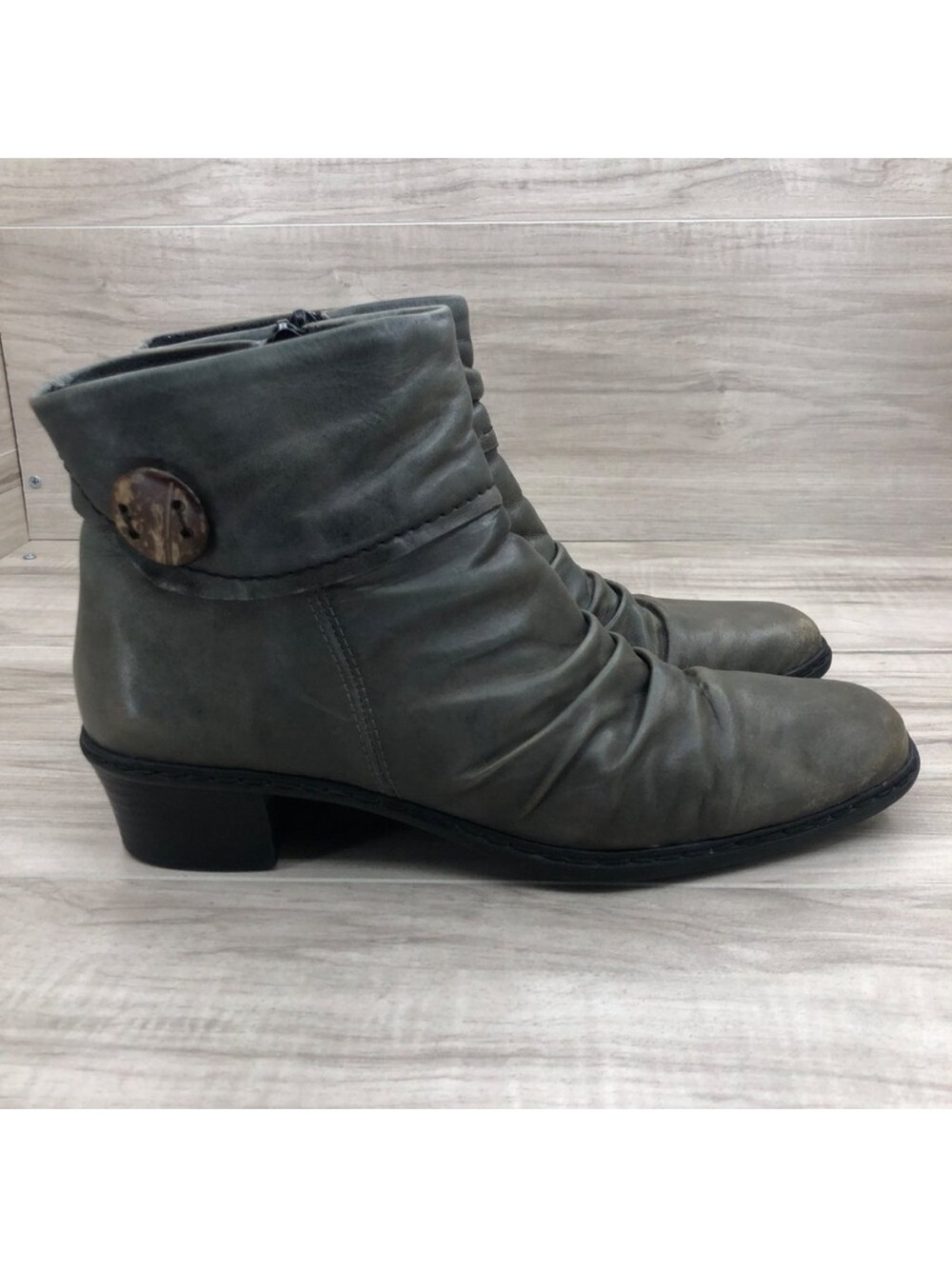 Rieker Ankle Boots Womens EU 40 Kendra Taupe Green Leather Zip Booties